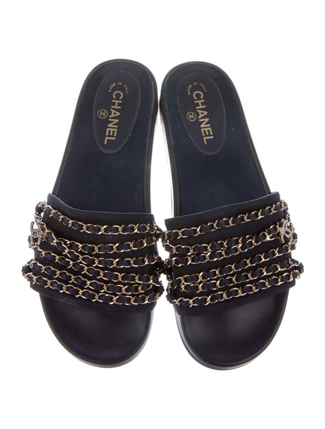 chanel navy chain slides cruise 2017